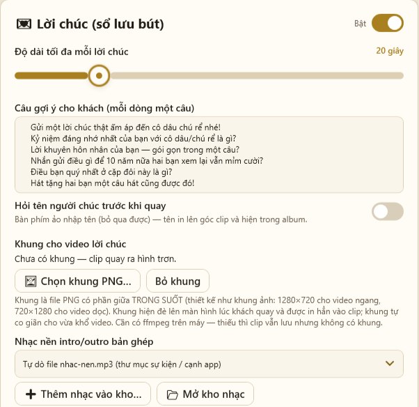 Cài đặt Lời chúc với mục Khung cho video lời chúc