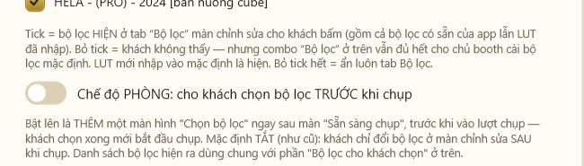Công tắc cho khách chọn bộ lọc trước khi chụp